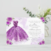 Quinceanera Invitation Bilingual Purple Gown (Standing Front)