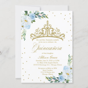 Quinceanera Invitation Bilingual Tiara Baby Blue