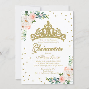 Quinceanera Invitation Bilingual Tiara Pink