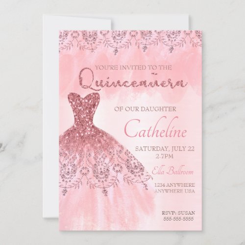 Quinceanera Invitation blush pink 15th birthday