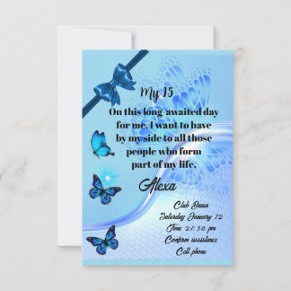 Quinceanera invitation digital butterfly blue