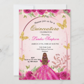  Quinceañera invitation Elegant Pink