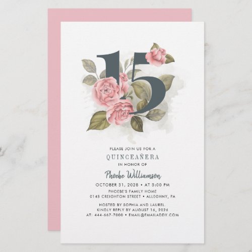 Quinceanera Invitation Floral 15th Birthday Party Stationery