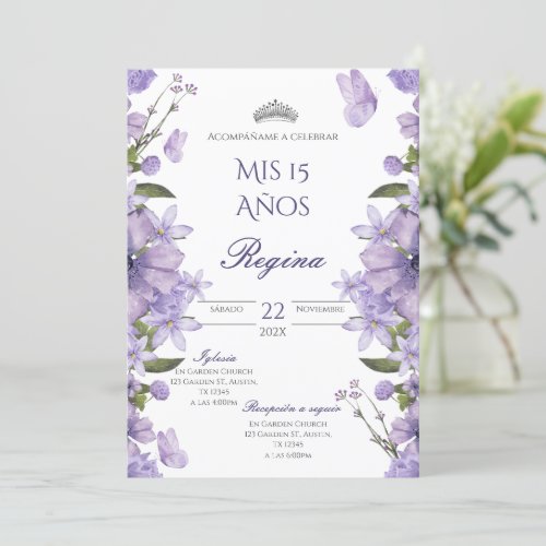 Quinceaera Invitation for Purple Flowers
