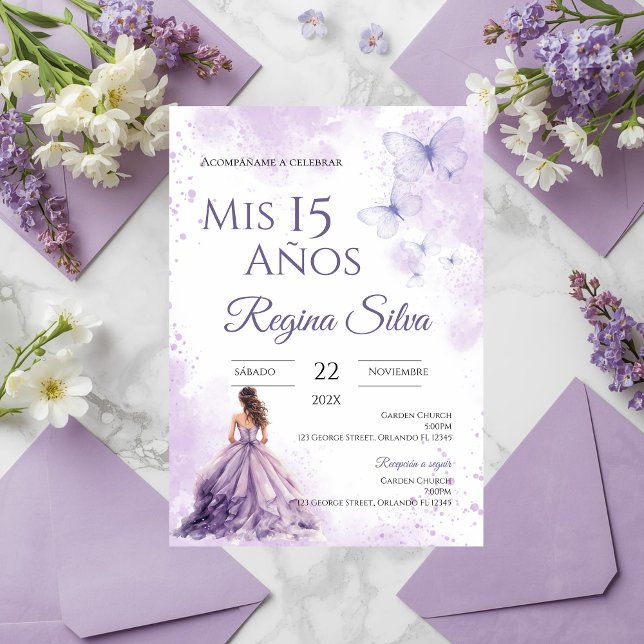Quinceañera Invitation for Purple Flowers (Creator Uploaded)