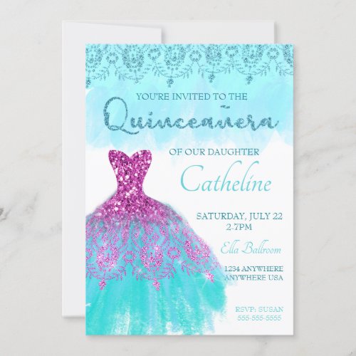 Quinceanera Invitation fuscia15th birthday