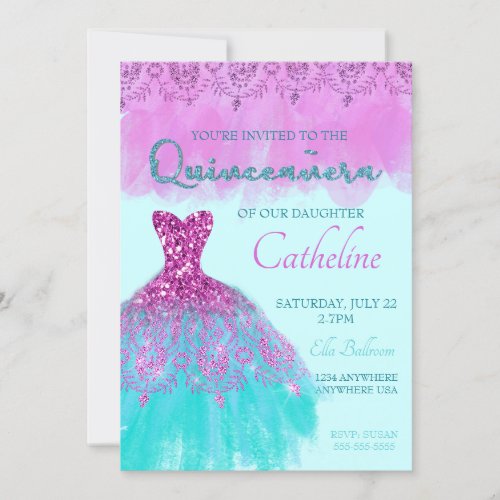 Quinceanera Invitation fuscia15th birthday