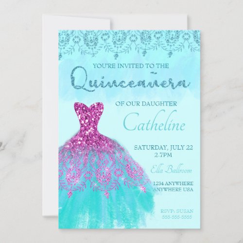 Quinceanera Invitation fuscia15th birthday