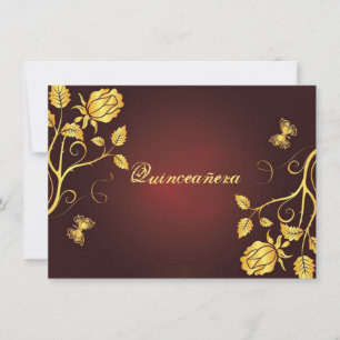 Quinceanera Invitation Gold Foil on Burgundy,