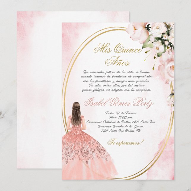 Quinceanera invitation in Spanish (Front/Back)