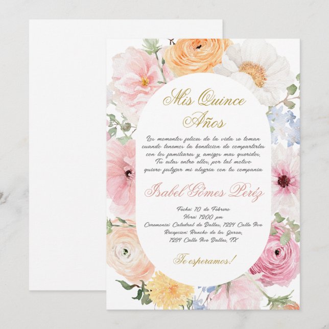 Quinceanera invitation in Spanish (Front/Back)