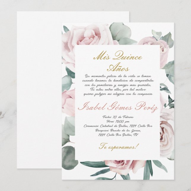 Quinceanera invitation in Spanish (Front/Back)