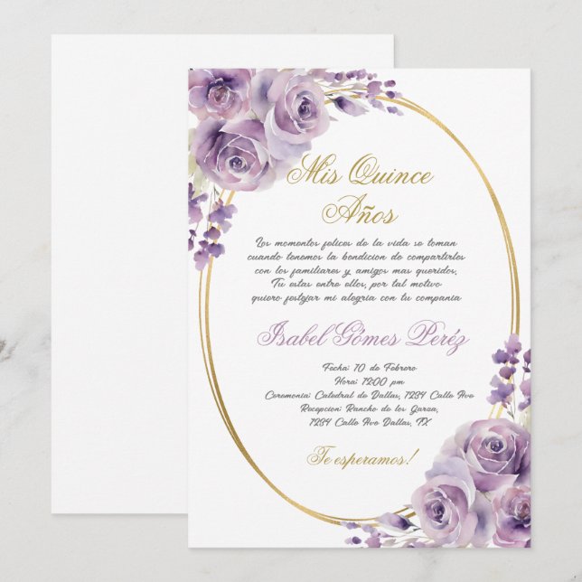 Quinceanera invitation in Spanish (Front/Back)