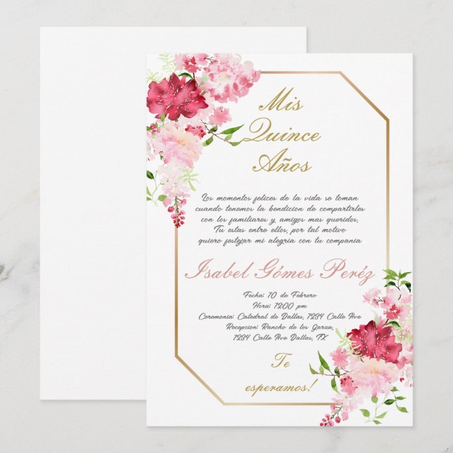 Quinceanera invitation in Spanish (Front/Back)