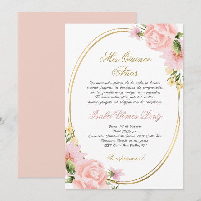 Quinceanera invitation in Spanish (Front/Back)