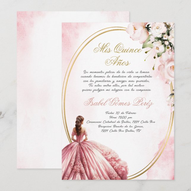 Quinceanera invitation in Spanish (Front/Back)