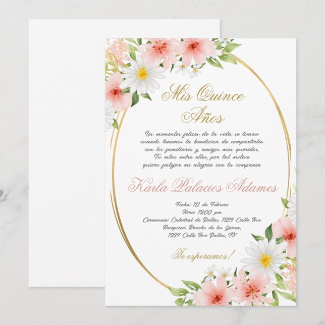 Quinceanera invitation in Spanish (Front/Back)