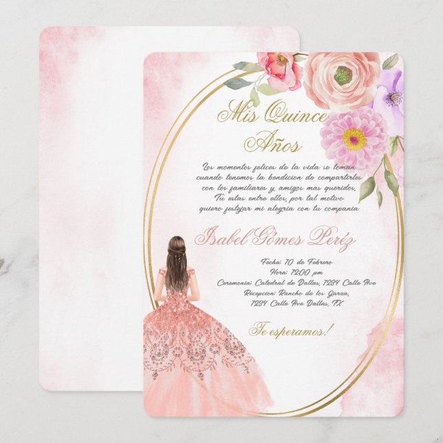 Quinceanera invitation in Spanish (Front/Back)