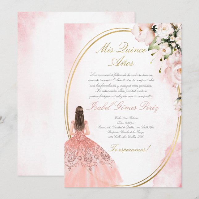 Quinceanera invitation in Spanish (Front/Back)