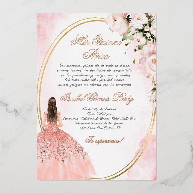 Quinceanera invitation in Spanish Foil Invitation (Front)
