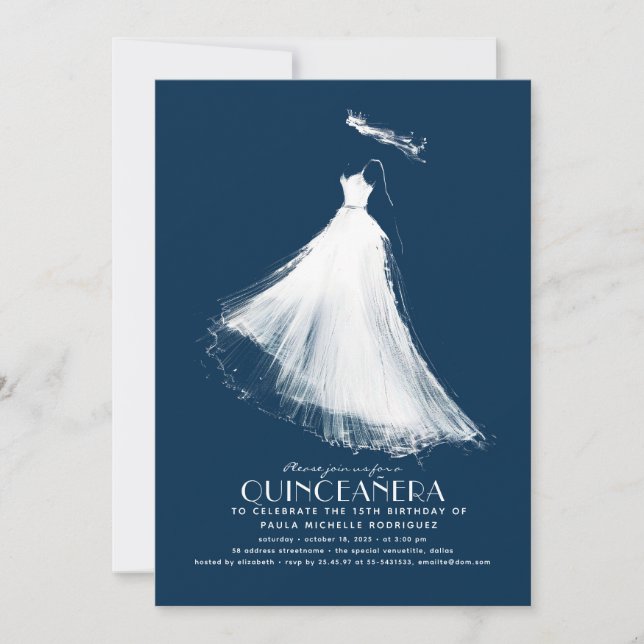 Quinceañera Invitation Navy Blue Modern Ethereal (Front)
