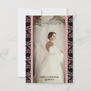 Quinceañera Invitation Photo Damask Spanish