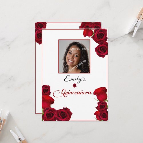 Quinceanera Invitation Pretty Red Roses 