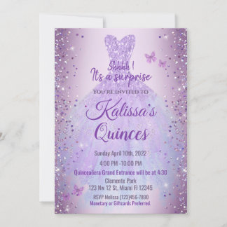 Quinceañera Invitation Purple Lilac Butterflies