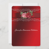 Quinceanera Invitation Red Pink Roses, Lace (Front)