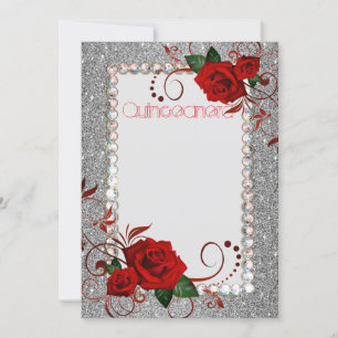 Quinceanera Invitation Red Rose Glitter Photo CSTM