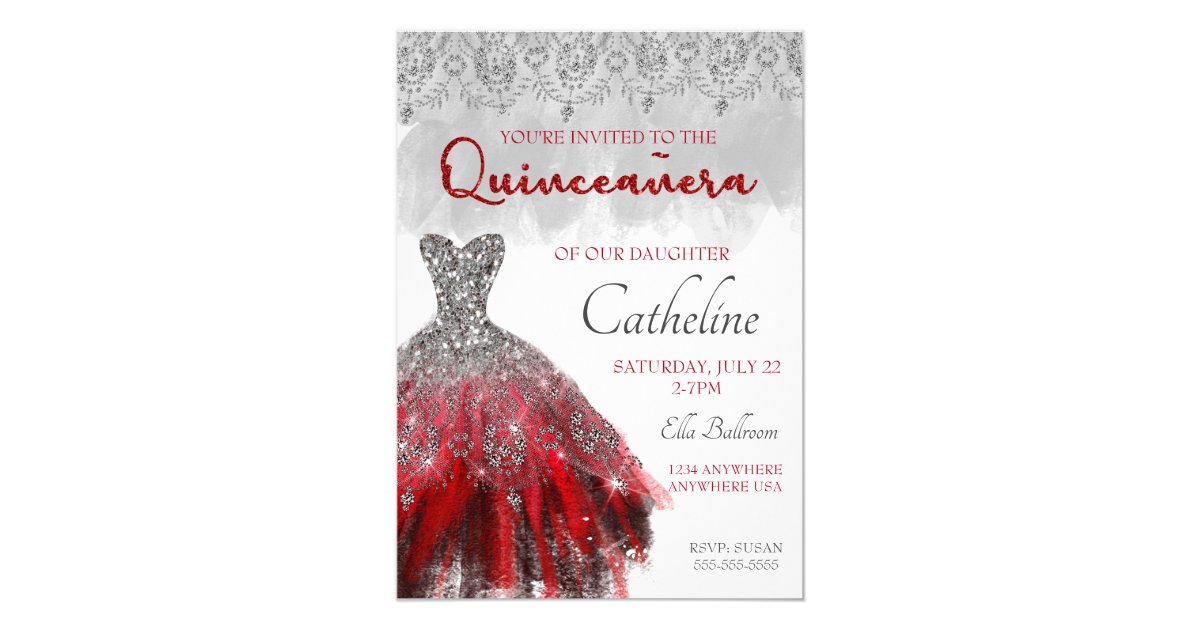 Quinceanera Invitation red silver 15th birthday | Zazzle.com