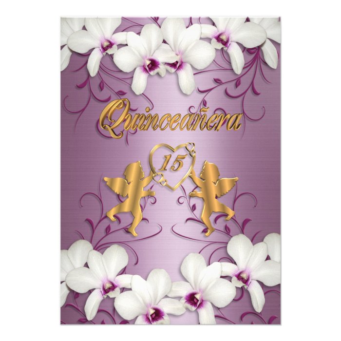 Quinceanera Invitation satin white orchids