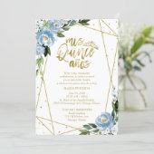 Quinceanera Invitation Spanish Blue Gold Foil (Standing Front)