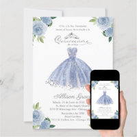 Blue Floral Quinceañera Invitation In Spanish, Zazzle