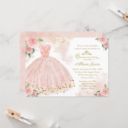 Quinceanera Invitation Spanish Blush Gold Foil