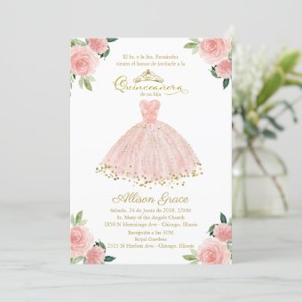 Quinceanera Invitation Spanish Blush Gown Floral | Zazzle