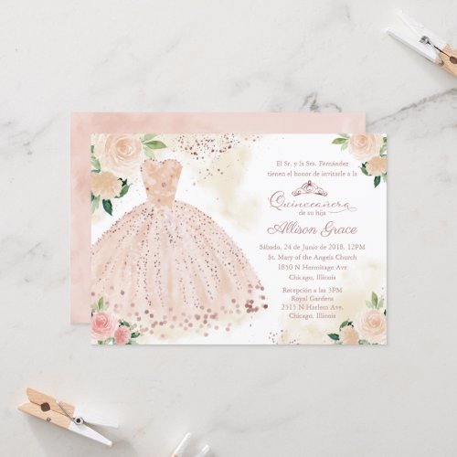 Quinceanera Invitation Spanish Blush Rose Gold