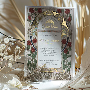 Quinceanera Invitation Spanish Burgundy Red Gold Foil Invitation
