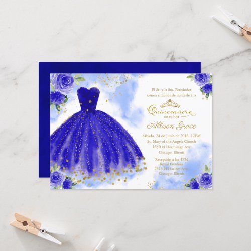 Quinceanera Invitation Spanish Gold Royal Blue