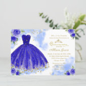 Quinceanera Invitation Spanish Gold Royal Blue (Standing Front)