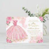 Quinceanera Invitation Spanish Hot Pink Gold (Standing Front)