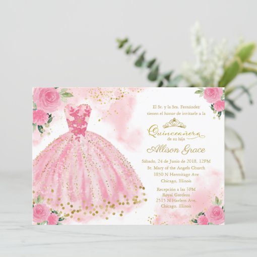 Quinceanera Invitation Spanish Hot Pink Gold Zazzle 