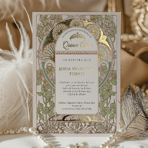 Quinceanera Invitation Spanish Sage Green Dusty Ro Foil Invitation