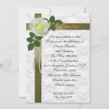 Quinceanera Invitation White Rose And Green Ribbon by Irisangel at Zazzle