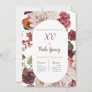 Quinceanera invitation with colorful flowers