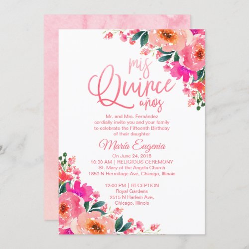 Quinceanera Invitations Hot Pink Floral