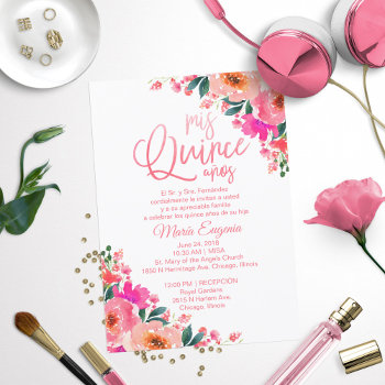Quinceanera Invitations Spanish Hot Pink Floral by StampsbyMargherita at Zazzle