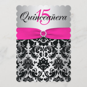 Quinceanera Invite PRINTED RIBBON Pink, Black