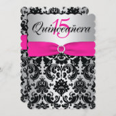 Quinceanera Invite | PRINTED RIBBON Pink, Black (Front/Back)