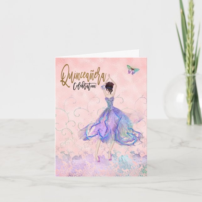 Quinceanera Iridescent Blush Pink Glam Dress Invitation (Front)